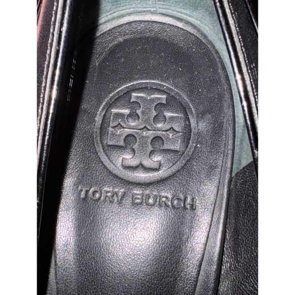 Tory Burch Black Leather Block Heel Pumps Gold Logo Round Toe Women's Size 10.5M - Picture 8 of 8